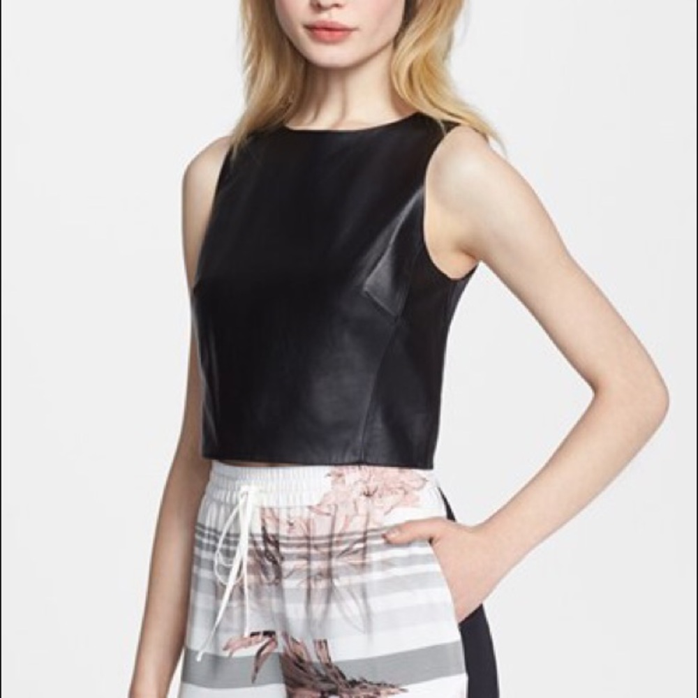 Tibi Black Leather Crop Top